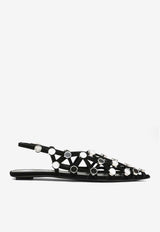 The Attico Grid Crystal Embellished Slingback Flats Black 246WSH00801LBT007S/Q_ATTIC-100