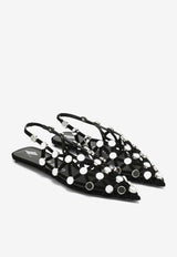 The Attico Grid Crystal Embellished Slingback Flats Black 246WSH00801LBT007S/Q_ATTIC-100