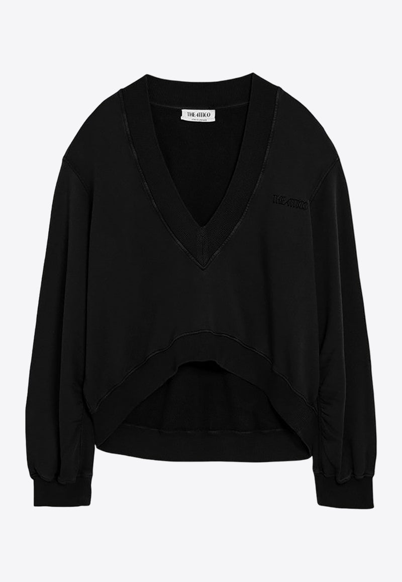 The Attico Oversized V-neck Cropped Sweatshirt Black 247WCF10JF03/P_ATTIC-100