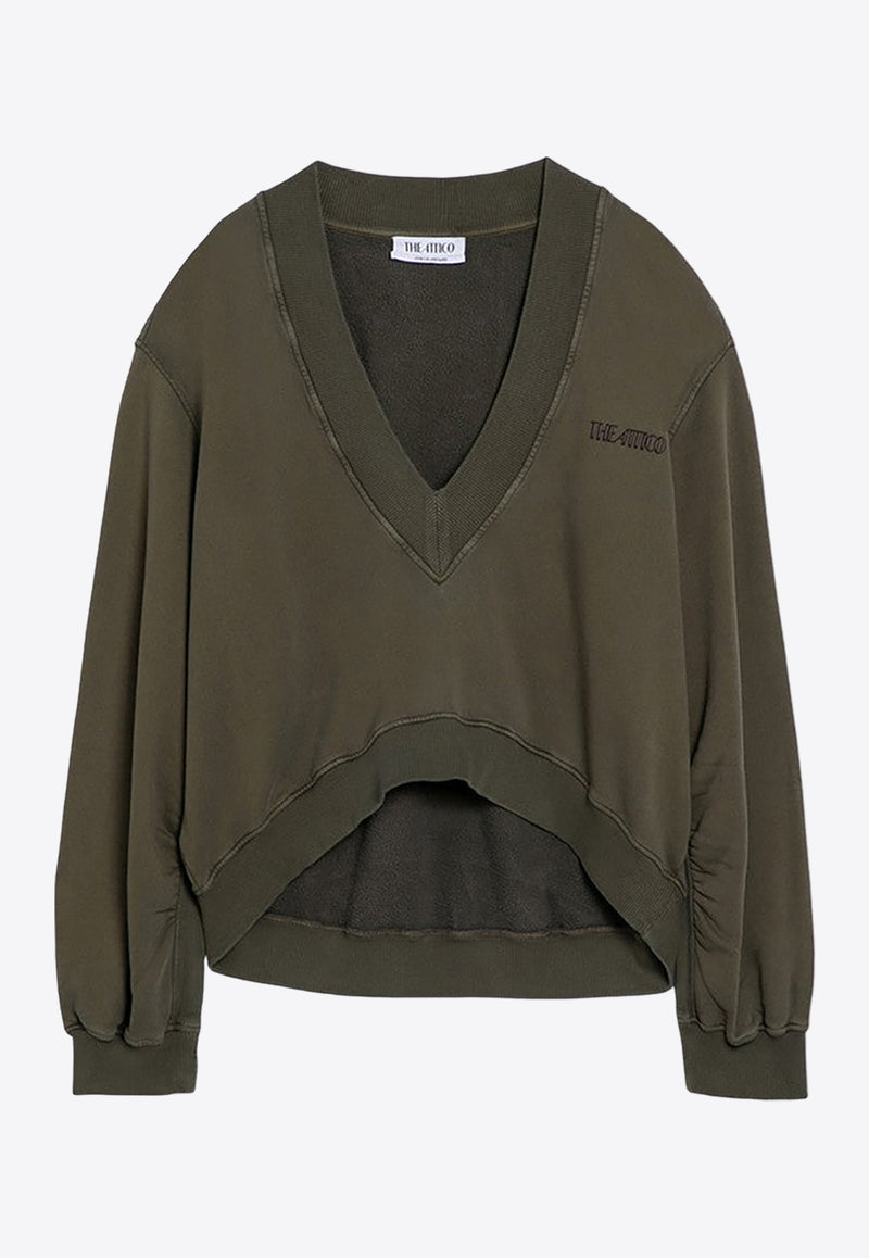 The Attico Oversized V-neck Cropped Sweatshirt Green 247WCF10JF03/P_ATTIC-722