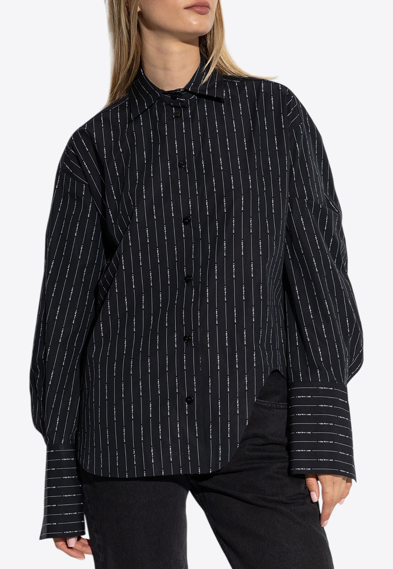 The Attico Striped Logo Print Shirt Black 248WCH14C078BLACK