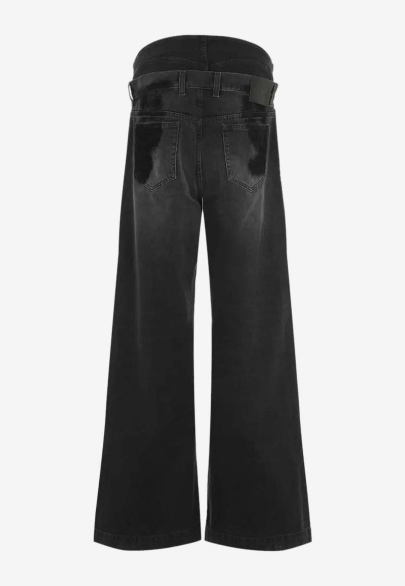 The Attico Layered Waist Wide-Leg Jeans Black 248WCP190_D075_100