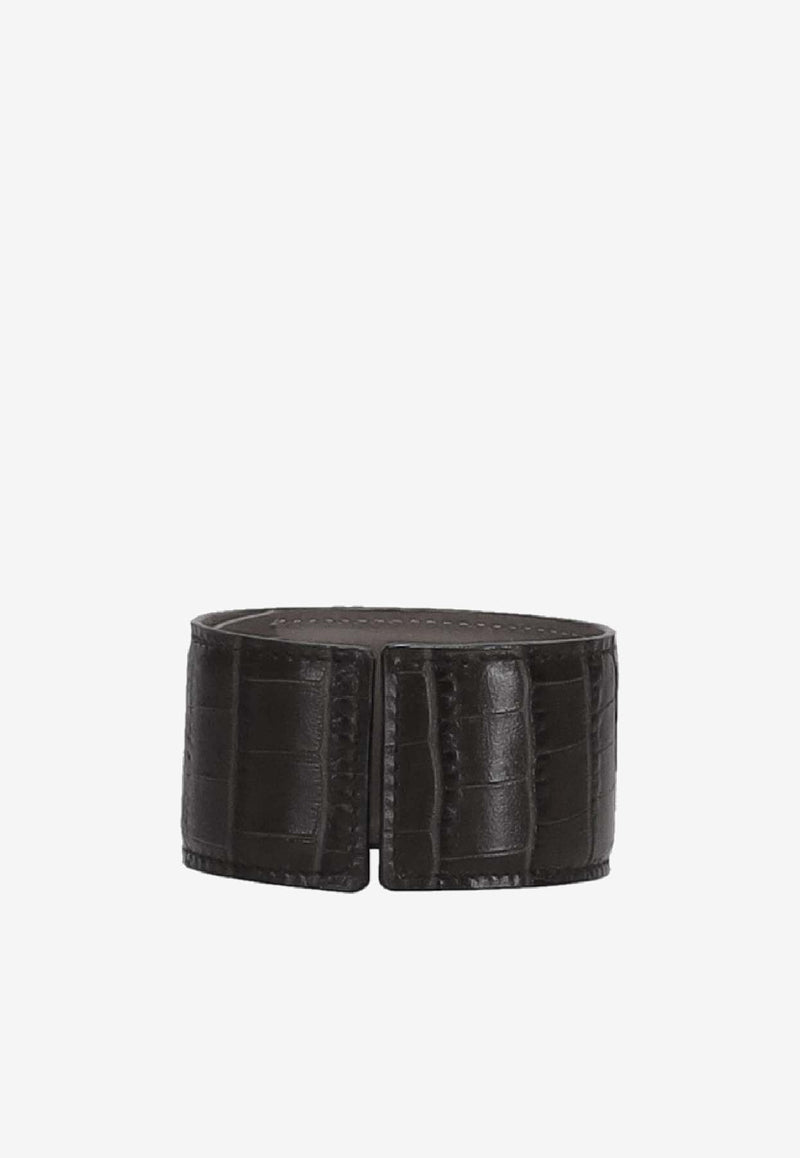 Niccolò Pasqualetti Rigid Croc-Embossed Leather Bracelet Brown NP07G025LEA_BROWN