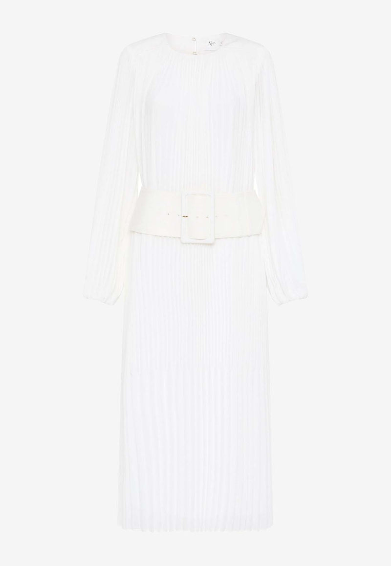 Aje Cathedra Belted Plisse Midi Dress White 24AW5153IVORY