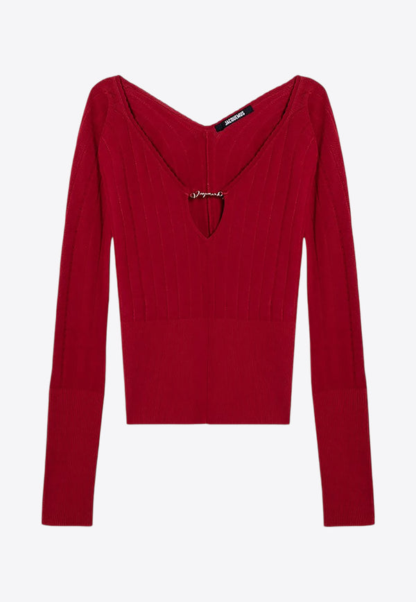 Jacquemus Logo Plaque V-neck Sweater Red 24E241KN3572358/P_JACQM-480