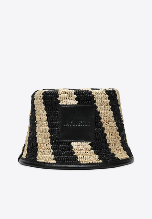 Jacquemus Le Bob Soli Striped Raffia Bucket Hat Black 24E245AC6423060_JACQM-1FY