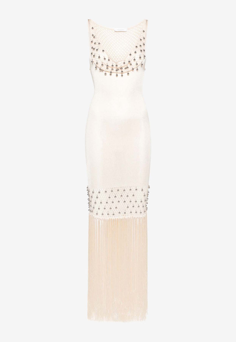 Paco Rabanne Fringed Sleeveless Maxi Dress Nude 24FMRO826_ML0282_P260