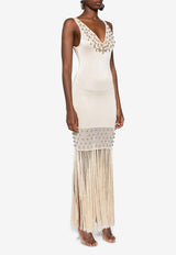 Paco Rabanne Fringed Sleeveless Maxi Dress Nude 24FMRO826_ML0282_P260