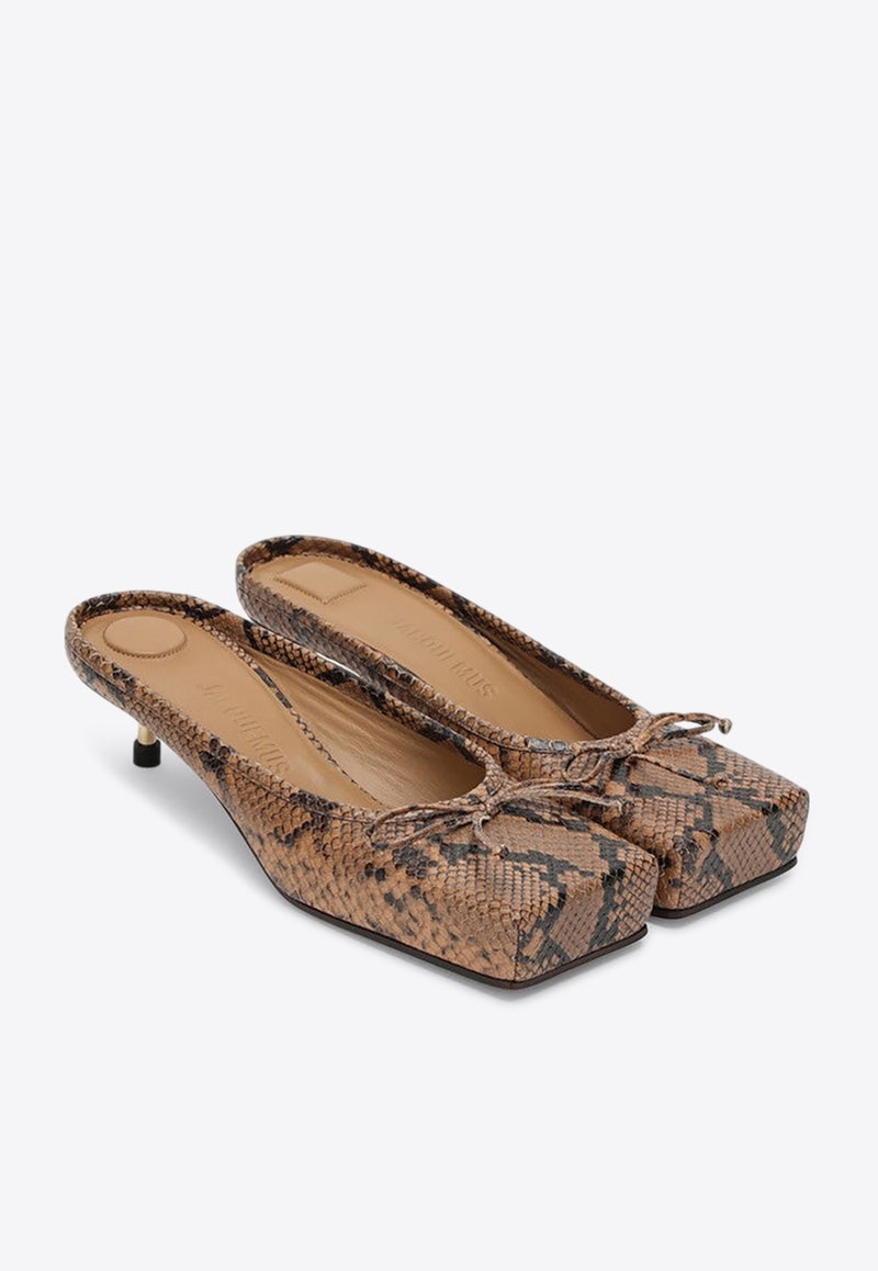 Jacquemus Le Ballet 35 Python Print Leather Square Mules Brown 24H233FO0154308/P_JACQM-810