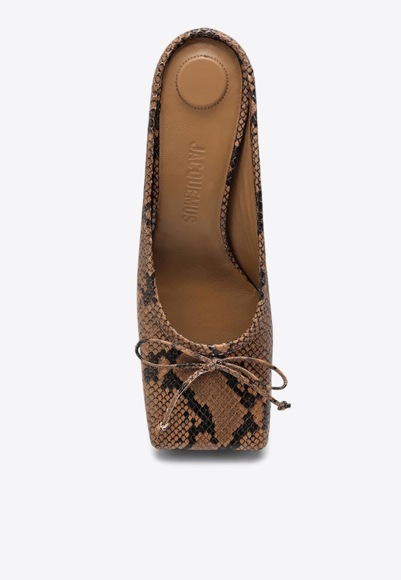 Jacquemus Le Ballet 35 Python Print Leather Square Mules Brown 24H233FO0154308/P_JACQM-810