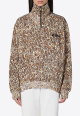 Isabel Marant Wilda Leopard Print Half-Zip Sweatshirt Brown 24HSW0143FAB4M01I/P_ISAMA-99LE