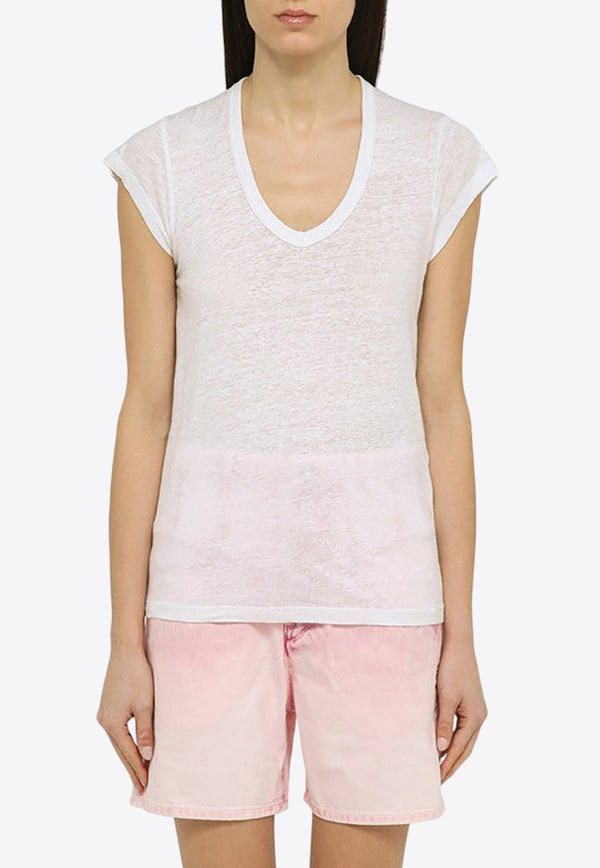 Isabel Marant Etoile Short-Sleeved Linen T-shirt 24PTS0014FBB1N17E/O_ISAET-20WH