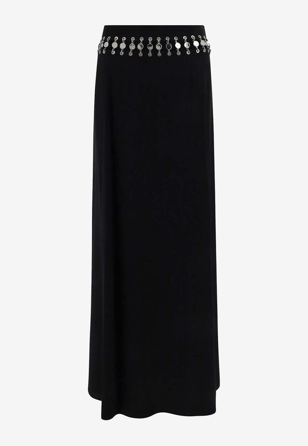 Paco Rabanne High-Waist Maxi Skirt with Eyelet Detail  Black 24SCJU481AC0069BLACK