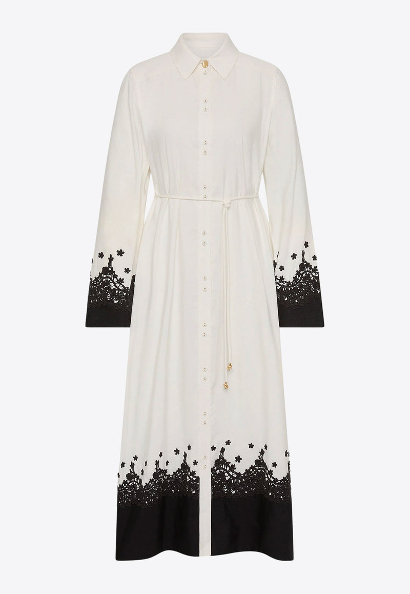 Aje Charmer Lace Midi Shirt Dress White 24SS5266BLACK MULTI