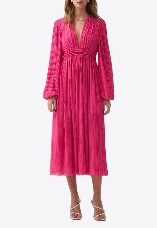 Aje Genevieve Pleated Midi Dress Pink 24SS5291FUCHSIA