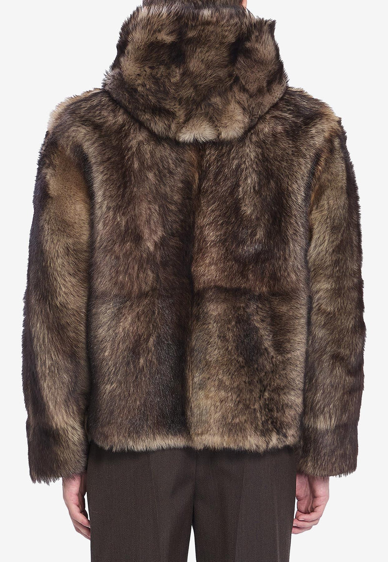 Yves Salomon Zip-Up Lamb Fur Coat Brown 24WUV60368-TOFU-B3232