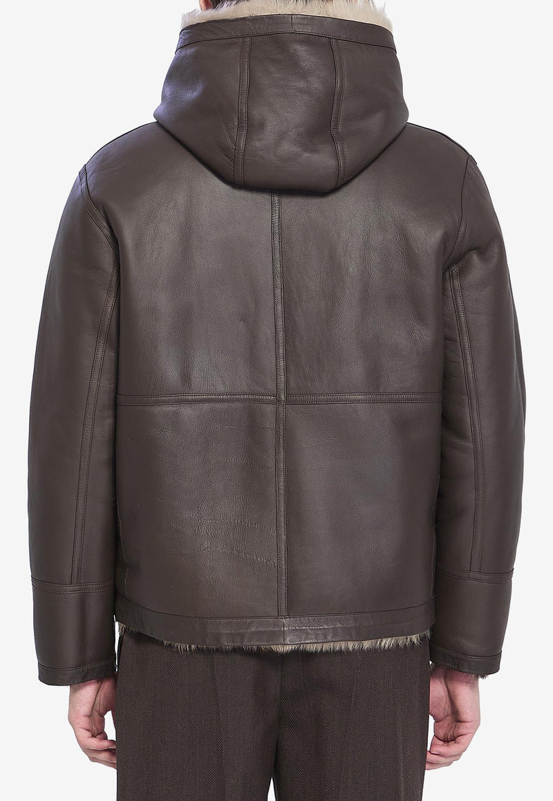 Yves Salomon Zip-Up Lamb Fur Coat Brown 24WUV60368-TOFU-B3232