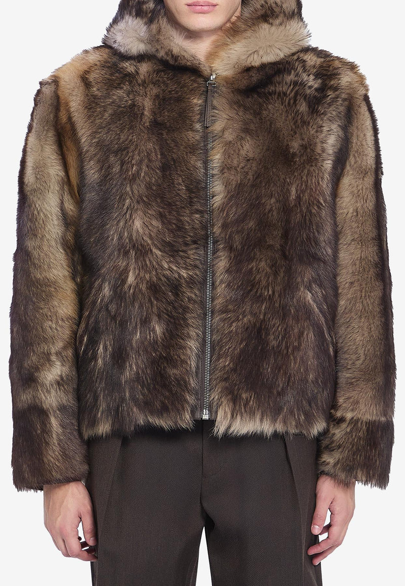 Yves Salomon Zip-Up Lamb Fur Coat Brown 24WUV60368-TOFU-B3232