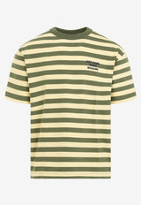 Slogan-Embroidered Striped T-shirt