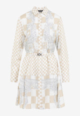 Checkered Mini Shirt Dress in Silk