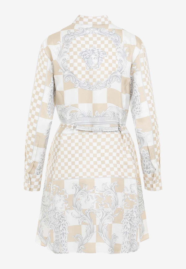 Checkered Mini Shirt Dress in Silk