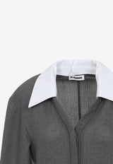 V-neck Wool Canvas Midi Dress