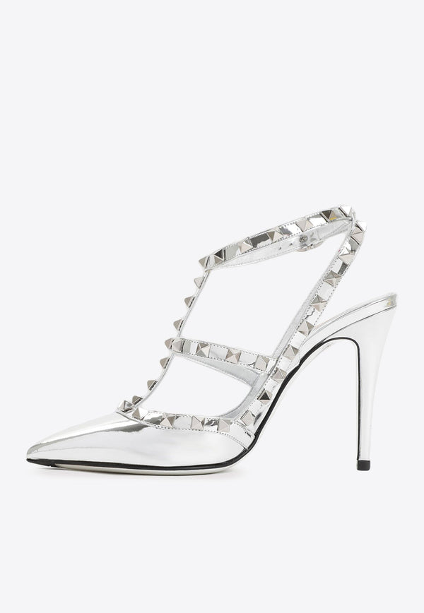 Valentino Rockstud 100 Mirror Leather Pumps Silver 3W2S0393WRP S13