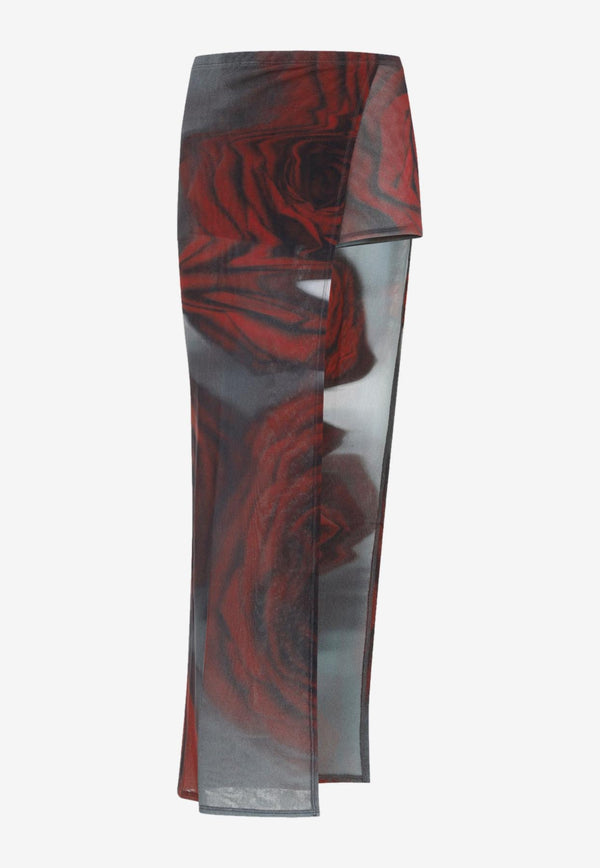 Blurry Roses Asymmetric Maxi Skirt