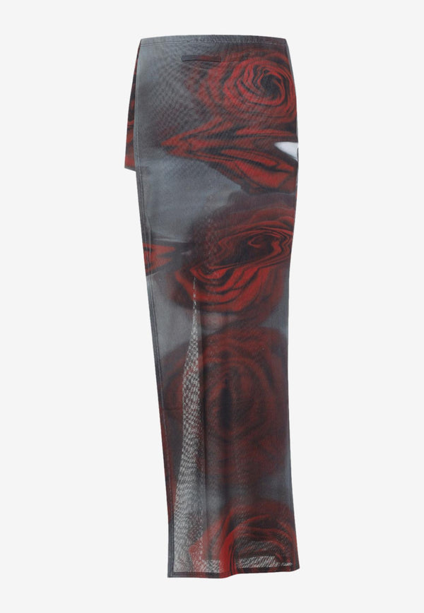 Blurry Roses Asymmetric Maxi Skirt