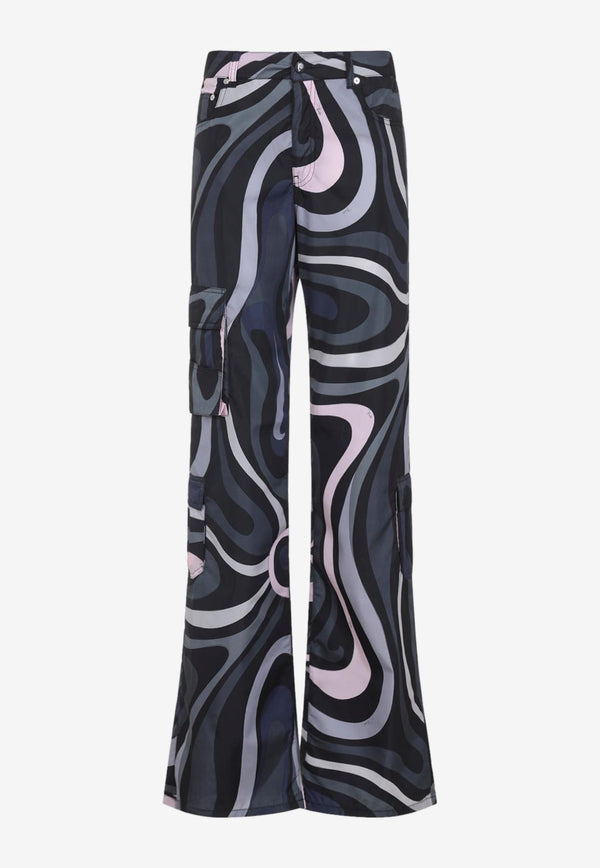 Marmo Print Cargo Flared Pants