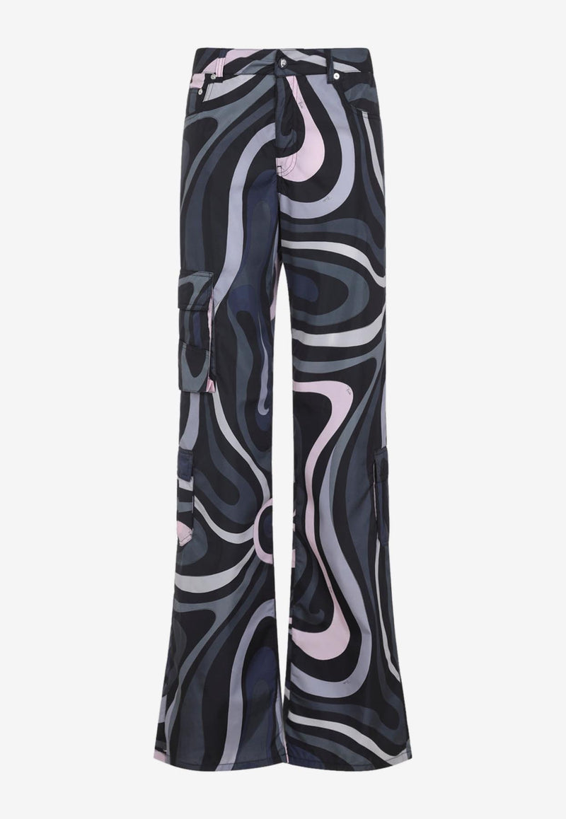 Marmo Print Cargo Flared Pants