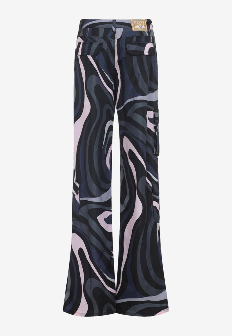 Marmo Print Cargo Flared Pants