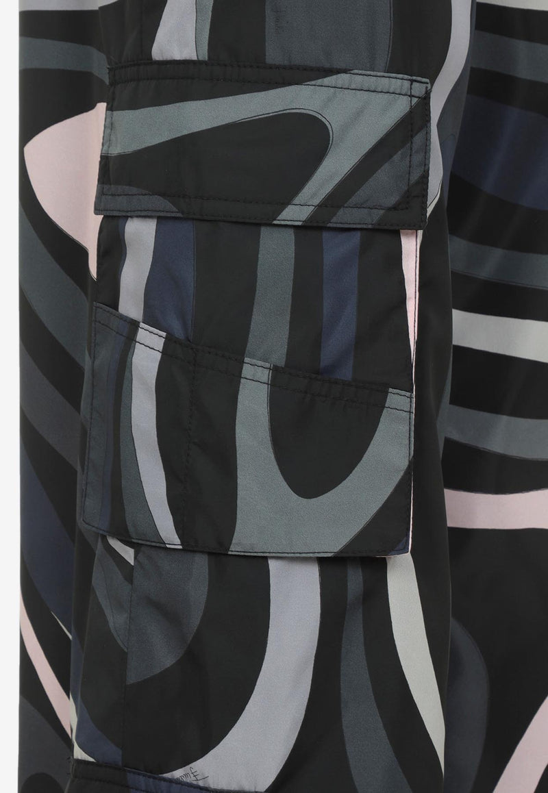 Marmo Print Cargo Flared Pants