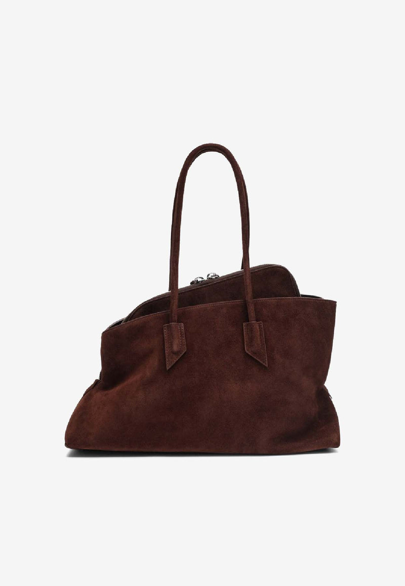 The Attico Medium La Passeggiata Suede Shoulder Bag Chocolate 250WAH0005LBT007AA/S_ATTIC-850