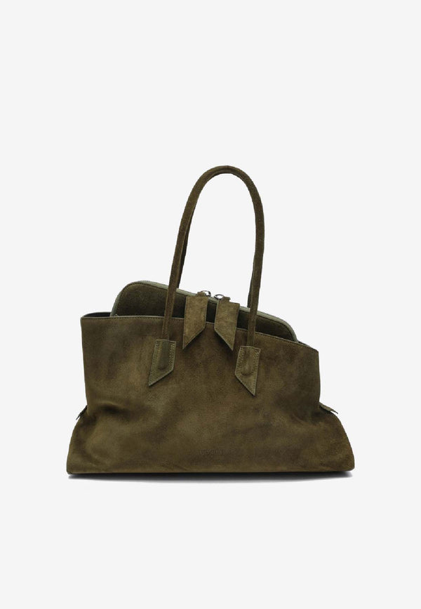 The Attico Medium La Passeggiata Suede Shoulder Bag Khaki 250WAH0005LBT007AA/S_ATTIC-853