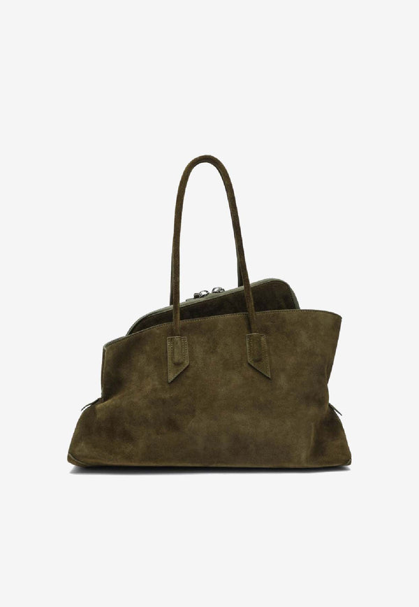 The Attico Medium La Passeggiata Suede Shoulder Bag Khaki 250WAH0005LBT007AA/S_ATTIC-853