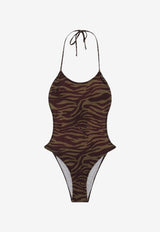 The Attico Zebra Print One-Piece Swimsuit Khaki 250WBA00001PAA014P/Q_ATTIC-997