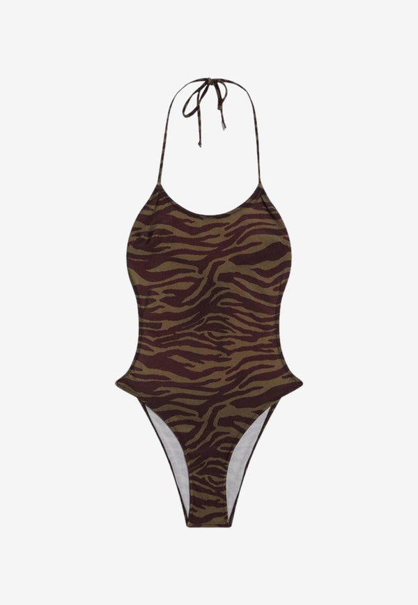 The Attico Zebra Print One-Piece Swimsuit Khaki 250WBA00001PAA014P/Q_ATTIC-997