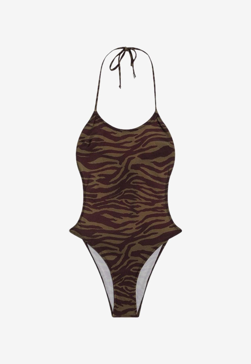 The Attico Zebra Print One-Piece Swimsuit Khaki 250WBA00001PAA014P/Q_ATTIC-997