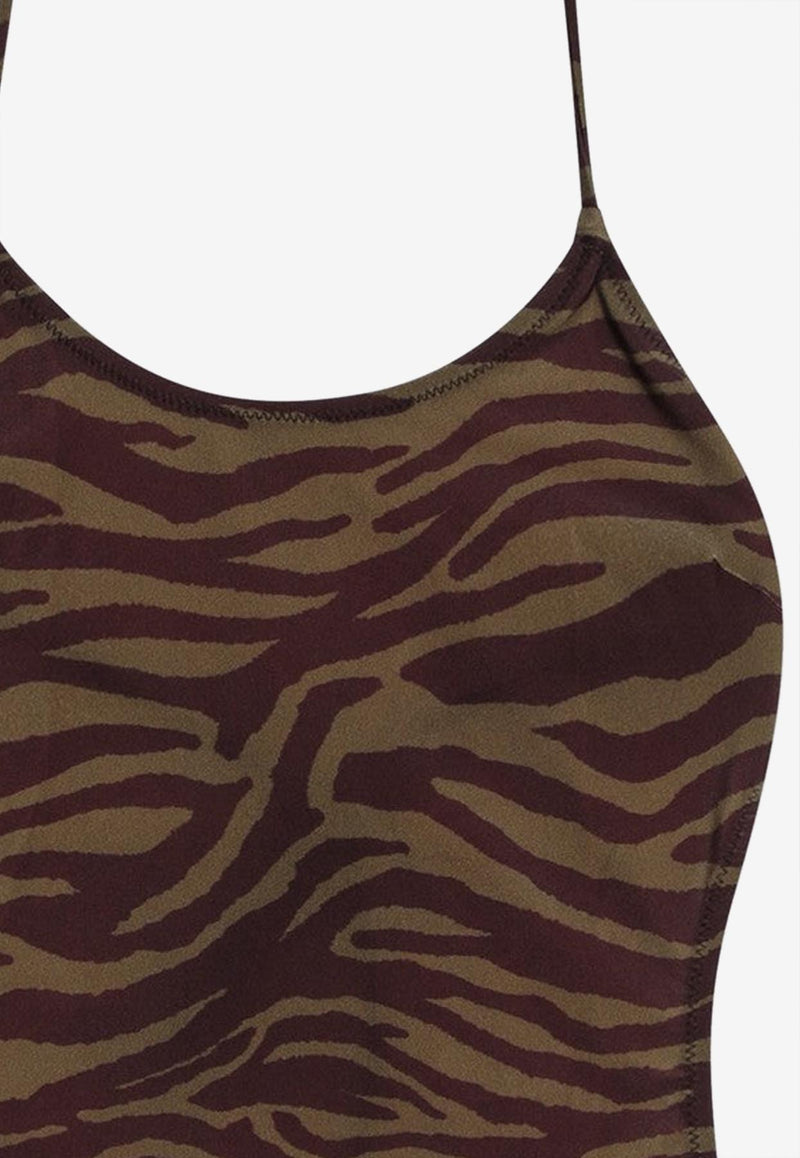 The Attico Zebra Print One-Piece Swimsuit Khaki 250WBA00001PAA014P/Q_ATTIC-997