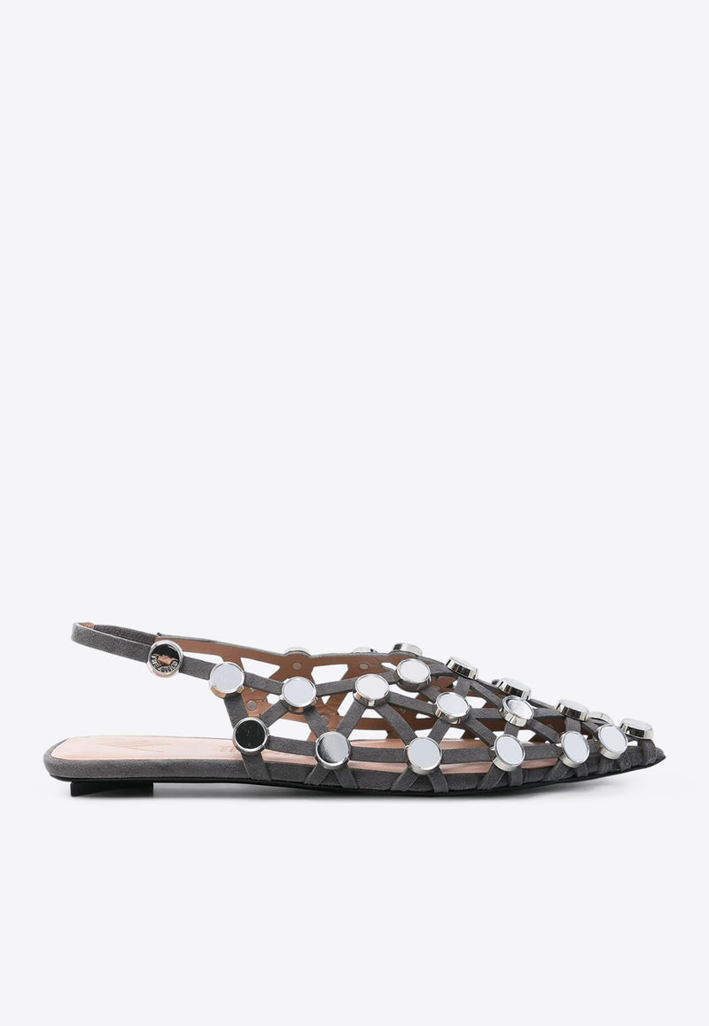 The Attico Grid Embellished Slingback Flats Gray 250WSH00801LBT007S/Q_ATTIC-624