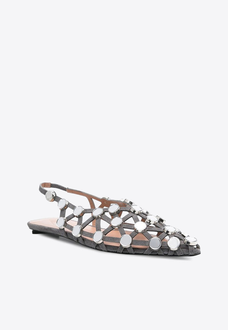 The Attico Grid Embellished Slingback Flats Gray 250WSH00801LBT007S/Q_ATTIC-624