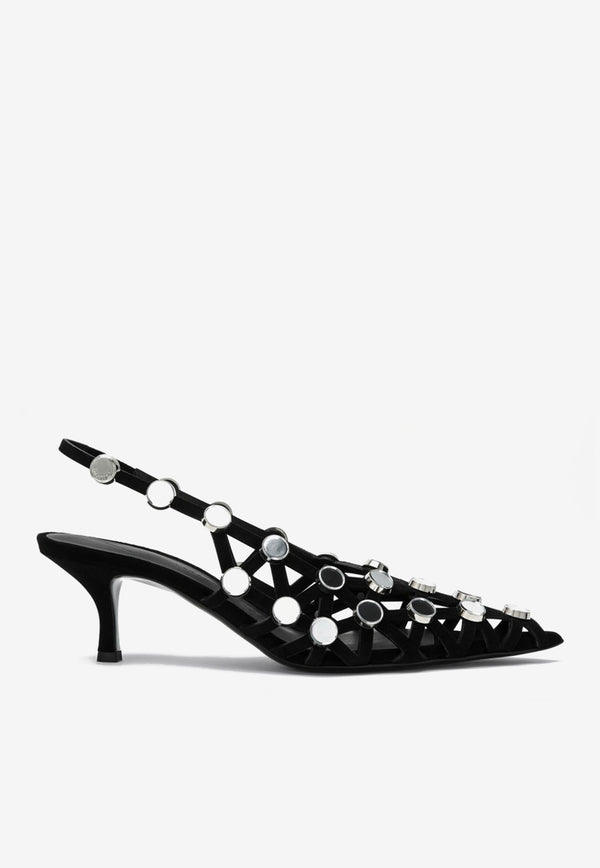 The Attico Grid 50 Crystal Embellished Slingback Pumps Black 250WSH00844LBT007S/Q_ATTIC-100