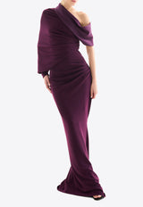 Rhea Costa Amara One-Shoulder Draped Gown Plum 25232D_PREF25_PLUM