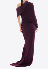 Rhea Costa Amara One-Shoulder Draped Gown Plum 25232D_PREF25_PLUM