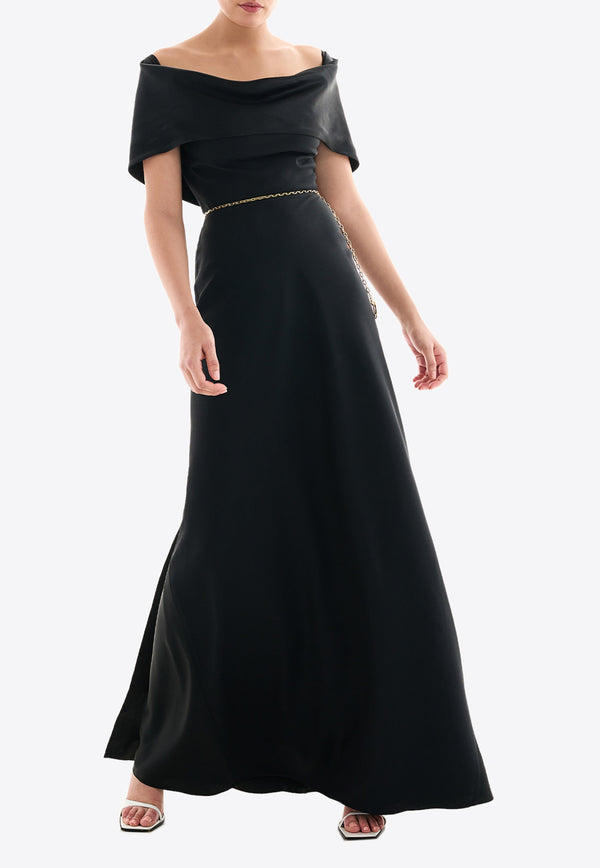 Rhea Costa Adira Draped Off-Shoulder Gown Black 25320D_PREF25_BLACK
