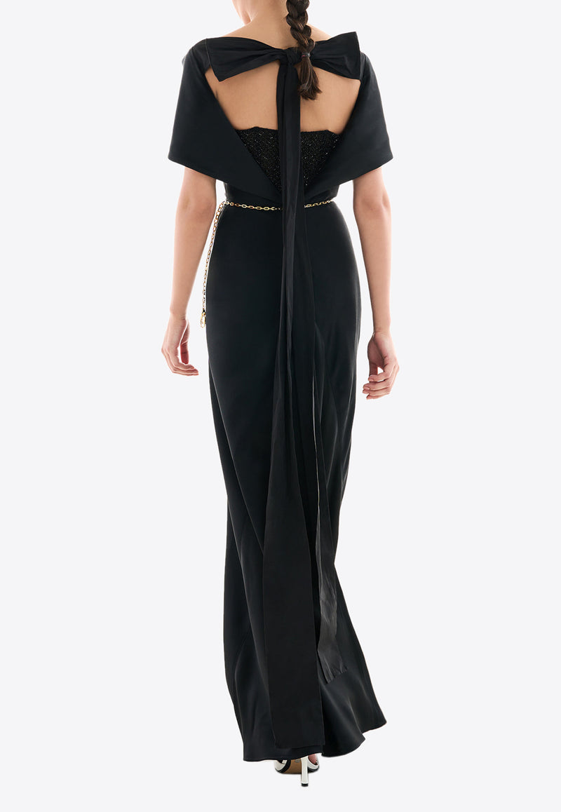 Rhea Costa Adira Draped Off-Shoulder Gown Black 25320D_PREF25_BLACK