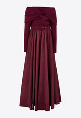 Rhea Costa Halima Off-Shoulder Draped Gown Burgundy 25324D_PREF25_BURGUNDY