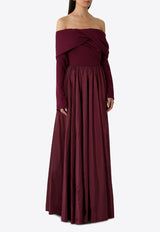 Rhea Costa Halima Off-Shoulder Draped Gown Burgundy 25324D_PREF25_BURGUNDY