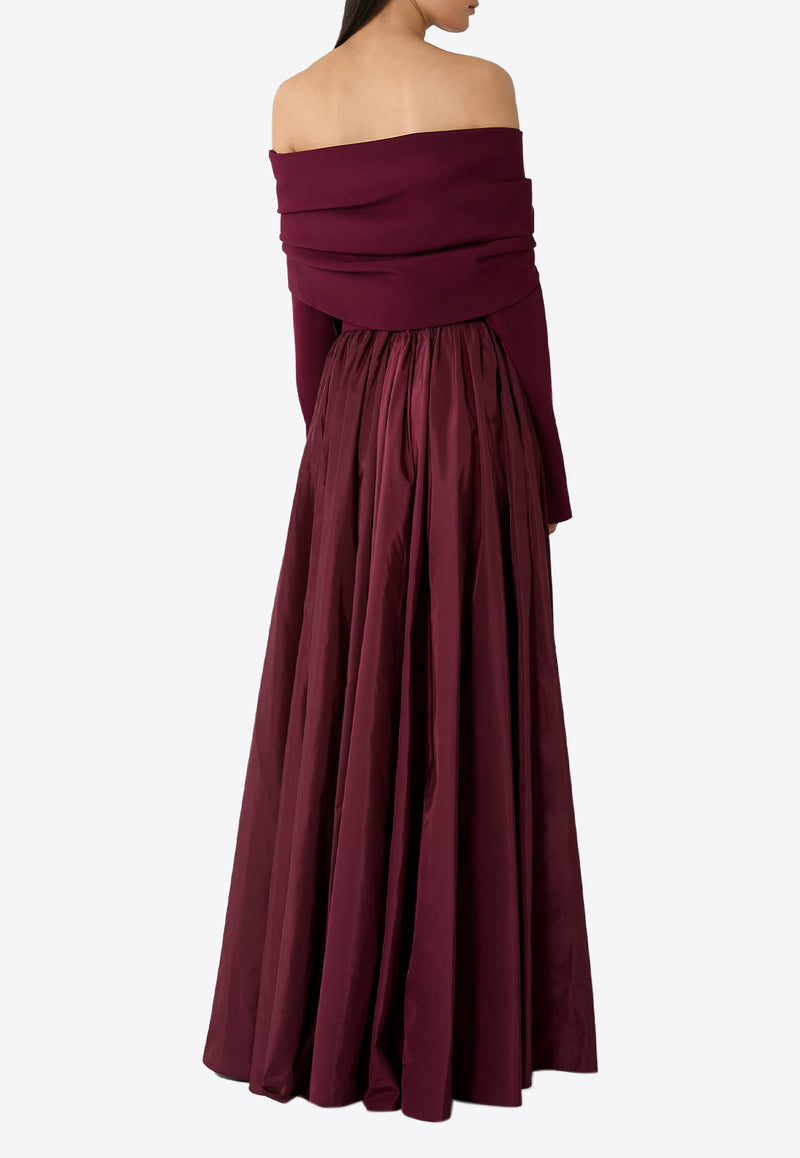Rhea Costa Halima Off-Shoulder Draped Gown Burgundy 25324D_PREF25_BURGUNDY